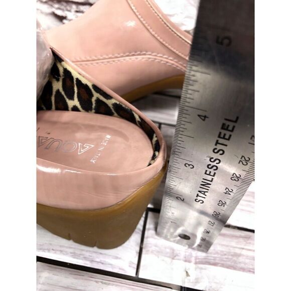 AQUATALIA Pink Patent Leather Square Toe Heel Mules Shoes Women’s Sz 8M US/39EU - Picture 12 of 16